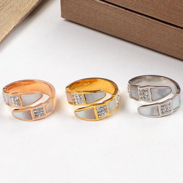 

свадьба марка ювелирные изделия для женщин новые титановые стали змейки shell кольцо 18k позолоченный cz размер кольца ювелирные изделия 6, Silver