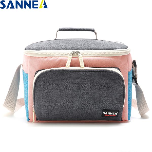 

sanne 9l new polyester oxford thickening insulated cooler bag front with a pocket portable shoulder strap peva inner ice pack