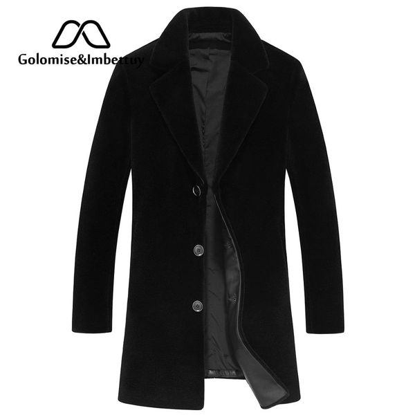 

golomise&imbettuy fashion men real/genuine lamb/wool fur jacket/coat x-long winter warm fur overcoat trench, Tan;black