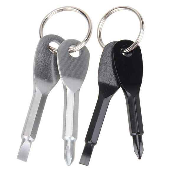 

1 set stainless steel mini multifunction phillips screwdriver key shape slotted screwdrivers keychain pocket repair tools, Silver