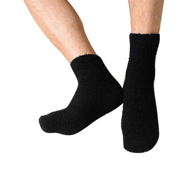 

mens thick warm coral fleece slipper non-slip cotton socks floor towel breatheable man long sock non-slip durable male socks, Black