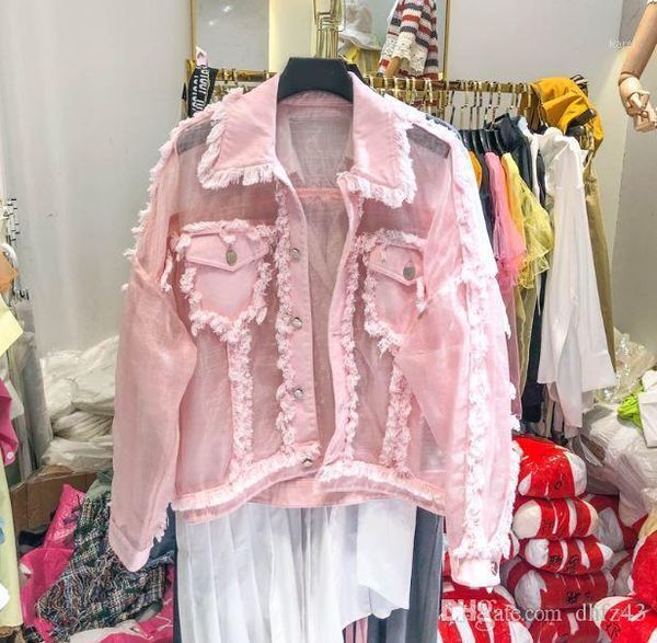 

new summer women candy color denim stitching fur mesh jacket thin outwear female long sleeve sun protection shirt jeans coat1, Black;brown