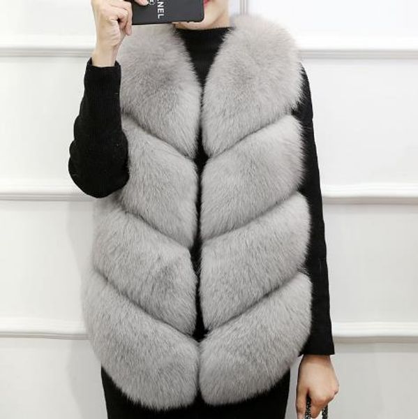 

new 2019 winter women's faux fur coat artificial fur vest furry vests femme jackets plus size fluffy fake gilet z116, Black