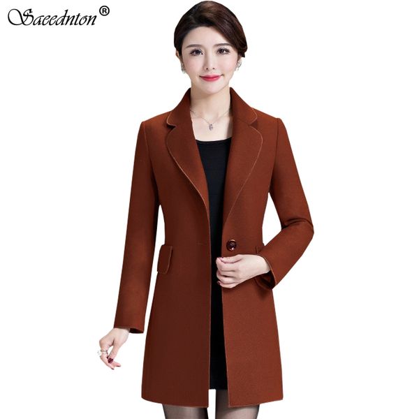 

2020 autumn winter new fashion women wool coat slim long sleeve coats single button trench woolen overcoat casual blends outcoat, Black
