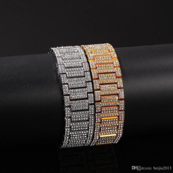 

hip hop bling bling iced out tennis chains bracelet width 21mm rhinestone gold silver men women bracelet bangle fashion jewelry gift, Black