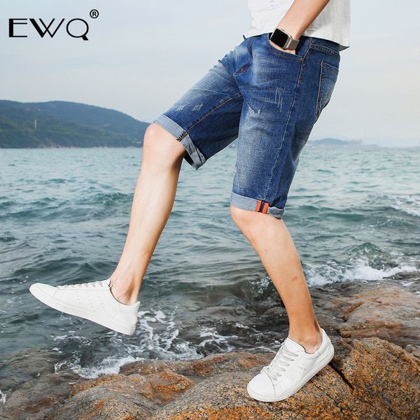 

ewq summer 2019 knee length wash jeans man shorts leisure male pants cowboy casual zipper closure type fashion bottoms tb493, Blue