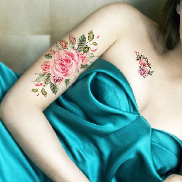 Acheter Mode Pivoine Fleur De Lotus Tattoo Designs Pour Femme Homme Bras Taille Poitrine Poignet Bijoux Bracelet Temporaire Body Art Autocollant De