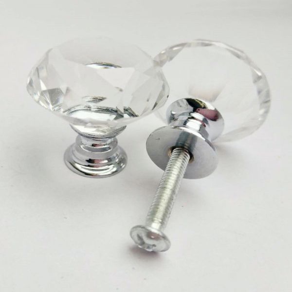 

30mm diamond crystal glass door knob wardrobe drawer cabinet furniture pull door handle knobs with screw furniture accessories dbc vt1216