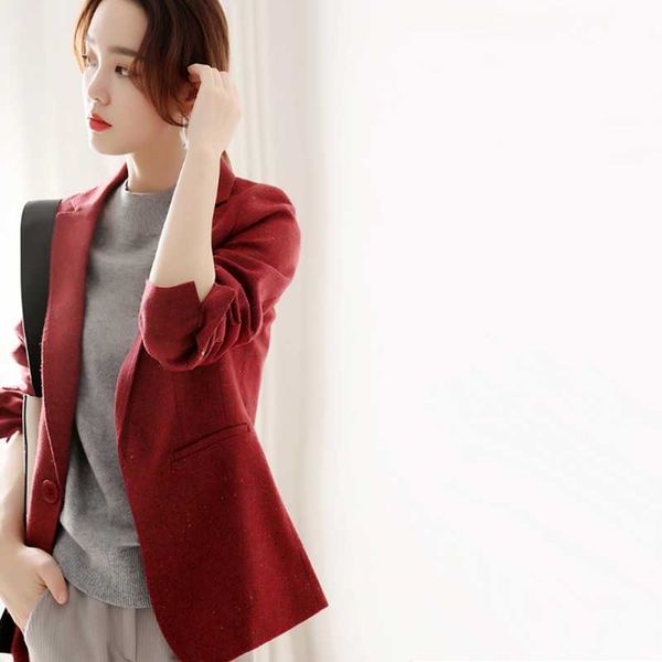 

wool coat women red spring autumn wool jacket korean fashion blazer ladies coats overcoat abrigos mujer elegante 2020 kj4147, Black