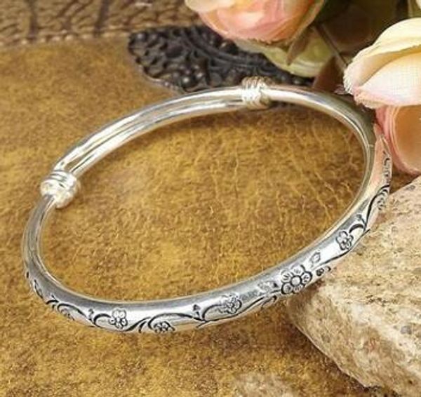 

new gypsy bohemian vintage retro silver bangles women classic handmade tibetan silver carved plum cuff bracelets 6cm diameter, Black