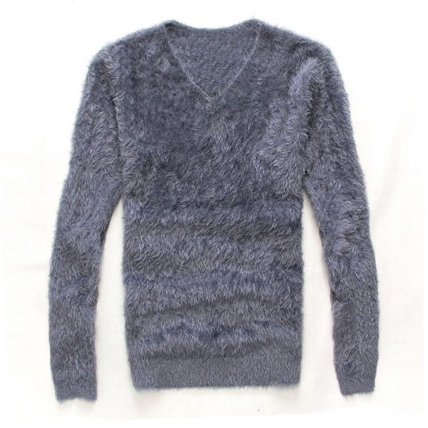 

autumn and winter new men's sweater, high-elastic slim v-neck sweater pullover, personalized solid color plush bottoming shirt, White;black
