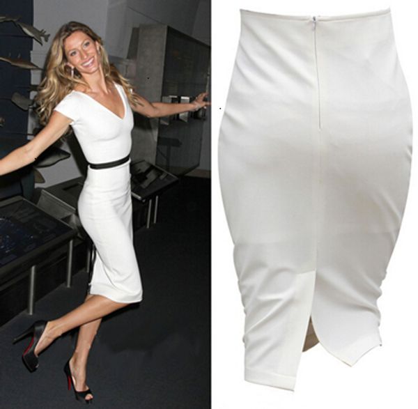 

jupe pencil skirt women high waist white black pencil wrap plus size split skirts knee length ol work wear faldas taille haute