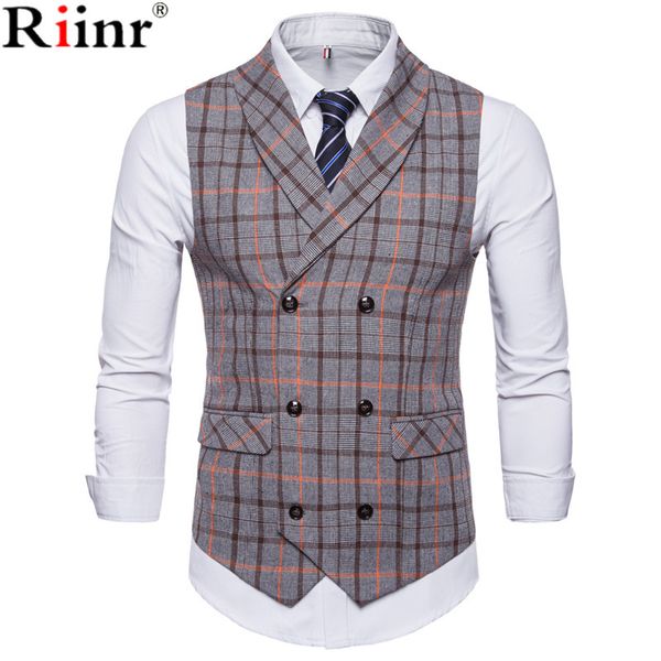 

riinr men suit vest 2018 slim double breasted waistcoat gilet business social blazer wedding groom men, Black;white