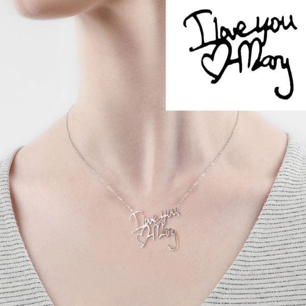 

custom handwriting necklace, handwriting letter necklace ,personalized signaturen keepsake gift . memorial meaningful gift, Silver