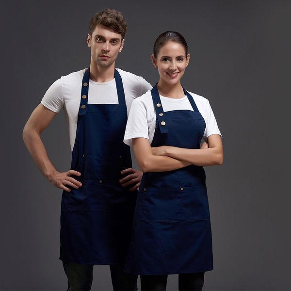 

canvas halter neck solid color kitchen sleeveless cooking apron oil-proof coffee shop bakery barber shop uniform pinafore