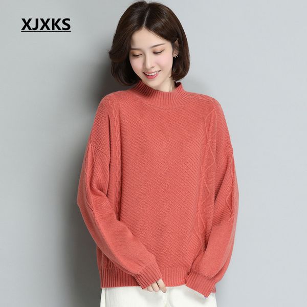 

xjxks plus size fashion bat sleeve women turtleneck sweater 2019 winter warm comfortable cashmere knitted sweater women pullover, White;black