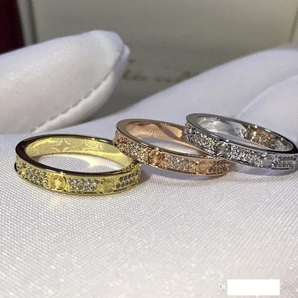 

women's luxury love diamond ring full diamond rose gold ring fashion charm titanium steel ms. eternal starry diamond rings band rings, Silver