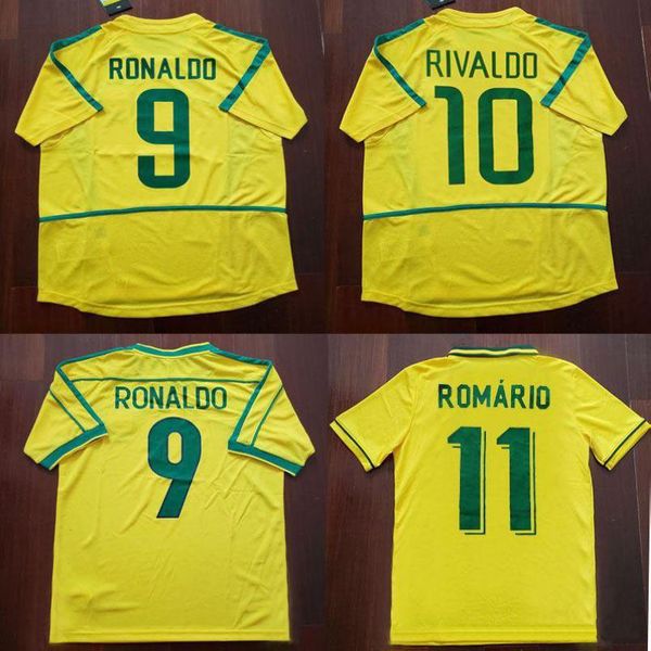 

1994 1998 2002 ronaldo ronaldinho jersey rivaldo retro jersey classic shirts r.carlos romario bebeto camisa maillot foot camiseta, Black;yellow