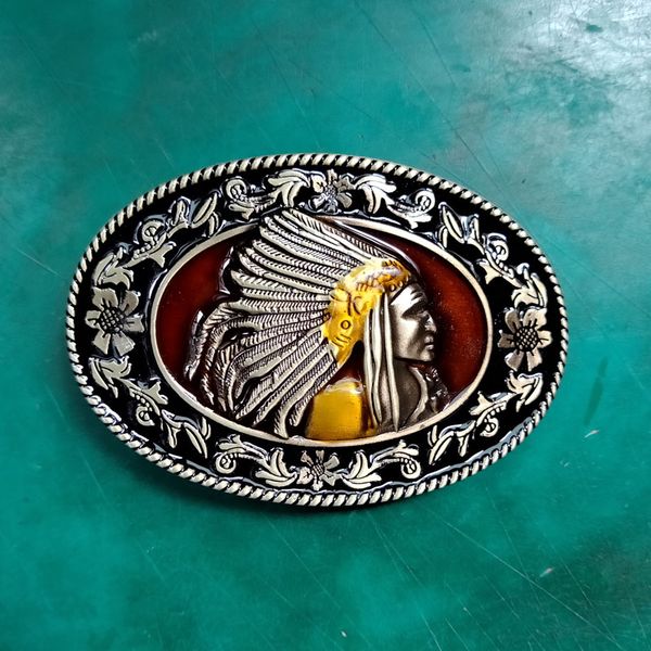 

1 pcs fashion men's 3d chief man western cowboy belt buckle fit 4cm jeans belt head, Slivery;black