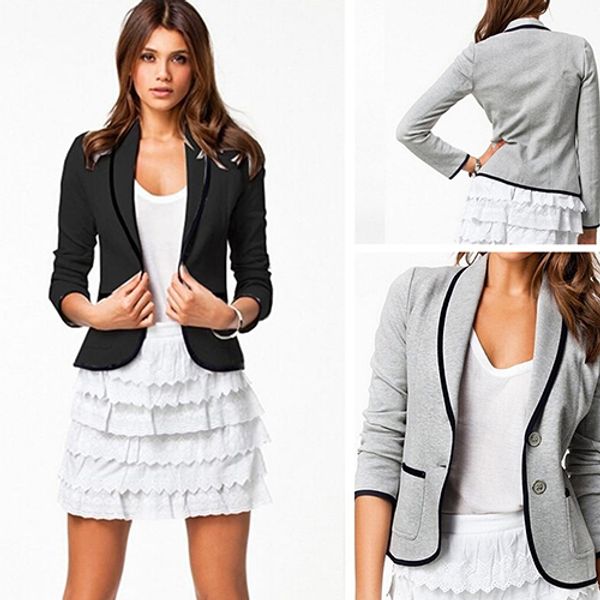 

women's casual two buttons pocket blazer long sleeve shawl lapel coat suit, White;black