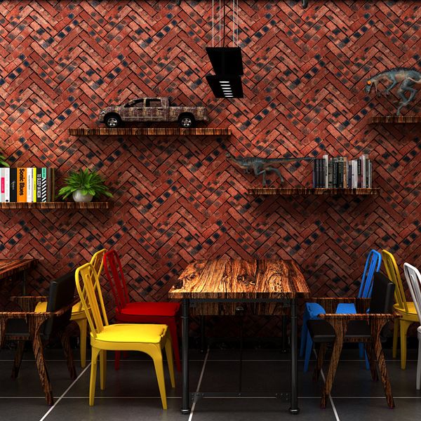 

vintage faux brick wallpaper pvc grind texture delicate wallpaper roll hair salon barbershop restaurant clothing store decor wallpaper