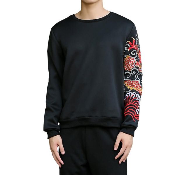 

men's hoodies & sweatshirts 2021 chinese red dragon sweatshirt men embroidery homens moletom masculino poleron hombre male, Black