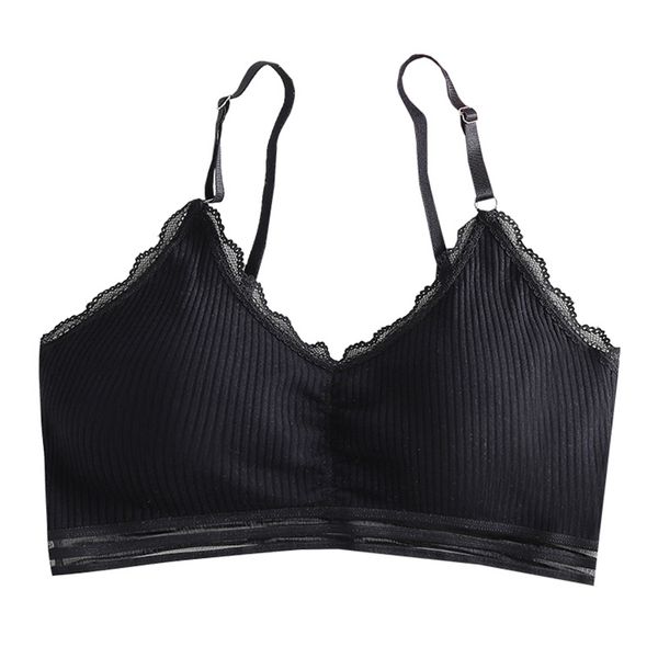 

bra lace edge cotton beautiful back suspenders wrapped chest underwear adjustable shoulder straps beautiful back gather un, Black;white