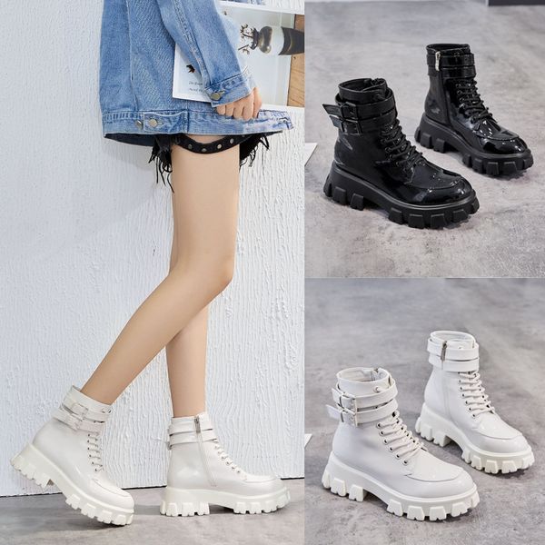 

2019 autumn light boots woman buckle side zipper skin boots, Black