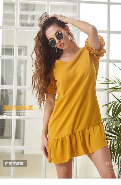 

2020 women's spring fashion new lotus leaf temperament loose skirt short sleeve dress printing europe and the united states