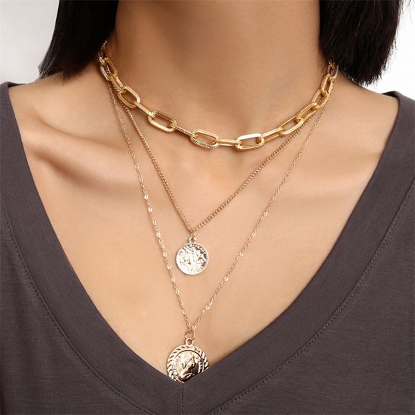 

аѬм Ѭезной монеа ожеѬеле дл женин 2020 модн многолойного rhinestone кѬиалл кл, Golden;silver