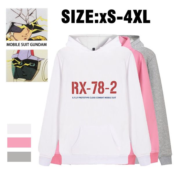 

gundam rx-78 anime cartoon print fashion flannels hooded sweatshirt with kangaroo pocket leisure men/women pullover a1966, Black