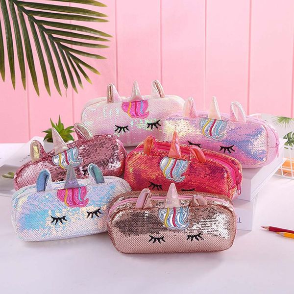 

cute unicorn cosmetic bags sequin school pencil bag stationery pencilcase kawaii pencilbag for girls kids gifts school supplies