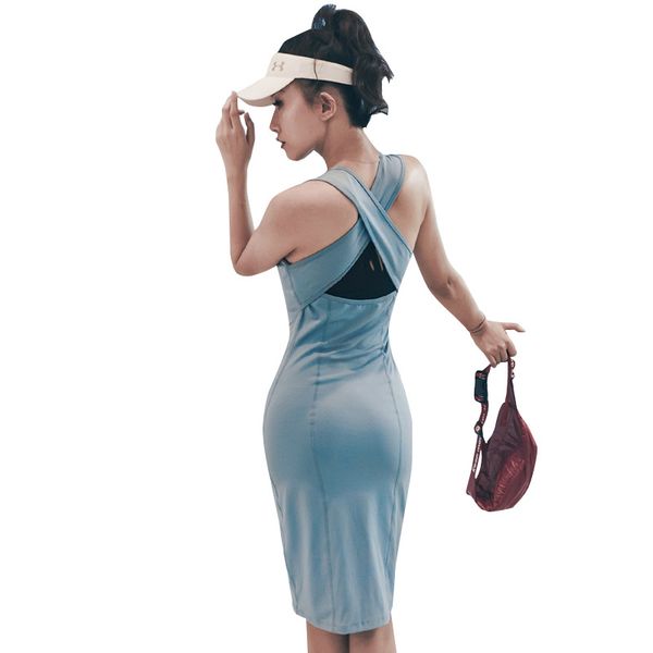 

europe and america yoga clothing autumn and winter yoga set female back cross quick-drying sleeveless dress suitable for dancing running, White;red