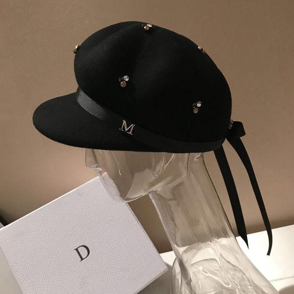 

01910-fu91 winter wool rhinestone decorate bowknot lady equestrian cap women wool visors hat, Blue;gray