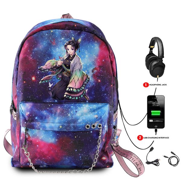 

2019 new men women fashion interface backpack demon slayer kimetsu no yaiba convenient usb charging travel bag schoolbag
