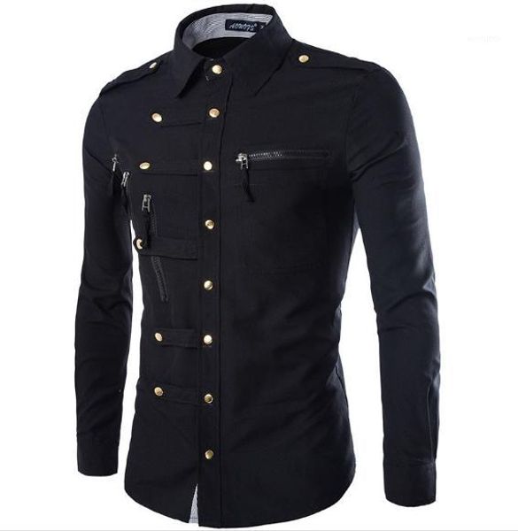 

casual solid color lapel neck slim shirts fashion mulit buttons shirts mens clothing mens designer shirts, White;black