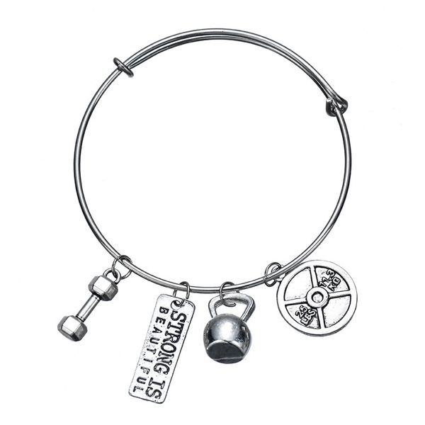 

dumbbell barbell power faith letter tag charm adjustable bracelet bangle designer bracelets women men jewelry fitness sport athlete gift, Black