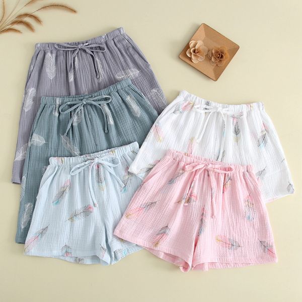 

women's sleepwear july's song summer cotton couple's pajamas shorts casual elastic waist women bottoms seamless feather print, Black;red