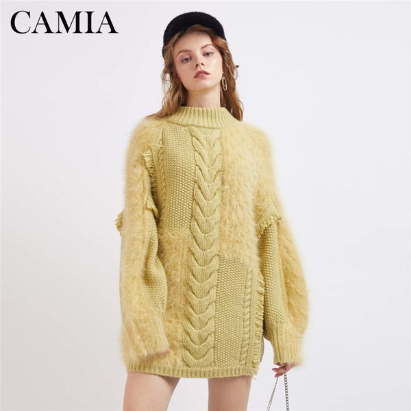 

camia long section women's sweater long-sleeved edging hook flower stitching knitted winter sweater women, White;black