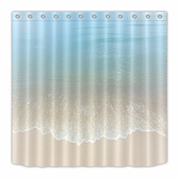

blue sea water waves sand beach waterproof fabric shower curtain set
