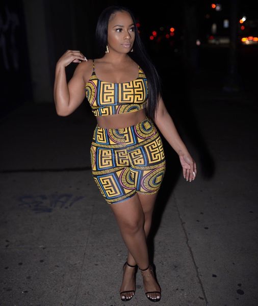 

Womens Two Piece Shorts Summer Printed Sexy Sashes Skinny 2pcs Causal Sets New Arrival