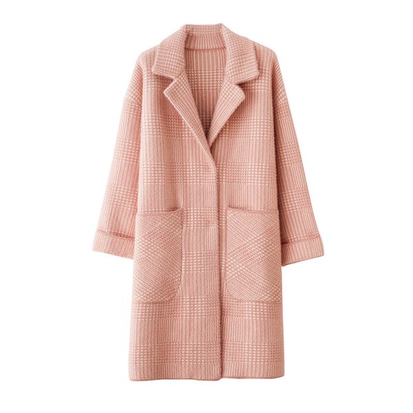 

double-faced woolen coat women 2019 autumn winter faux mink cashmere coats plaid jacket female loose blends woolen coats a2412, Black