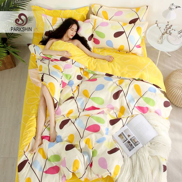 Parkshin Yellow Bedding Set Duvet Cover Flat Sheet Pillowcase 3