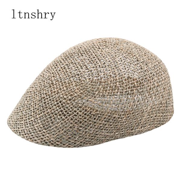 

2019 summer breathable men handmade straw newsboy caps for women campaniform cap berets for parent ivy hats with visors, Blue;gray