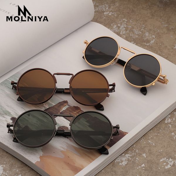 

molniya vintage men sunglasses women retro punk round metal frame colorful lens sun glasses fashion eyewear gafas sol mujer, White;black