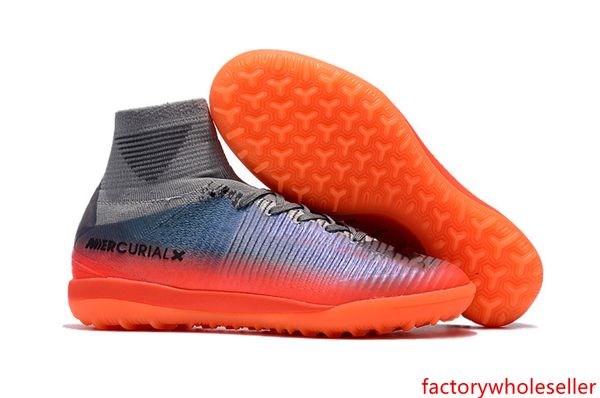 

оригинальный серый оранжевый cr7 плоский футбол бутсы mercurial superfly v tf крытый kid обувь высокого голеностопного бутсы