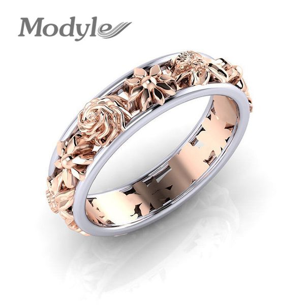 

modyle new hollow flower wedding rings for women jewelry bague bijoux rose gold color femme engagement ring dropshipping, Slivery;golden