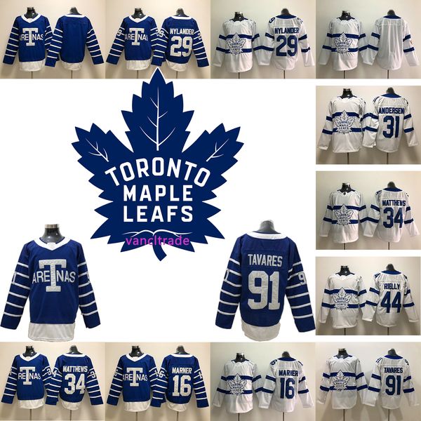 

toronto maple leafs 16 mitchell marner 29 william nylander 31 frederik andersen 34 auston matthews stadium series arenas ice hockey jerseys, Black;red