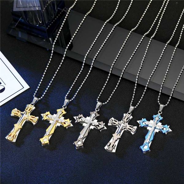 

1pc silver color beads chain necklace jewelry women men wedding fashion rhinestone cross pendant necklace christmas gift n792