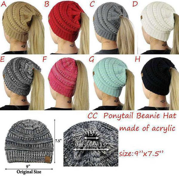 

women c c ponytail caps knitted beanie fashion girls winter warm hat back hole pony tail autumn casual beanies crochet hats 50pcs, Blue;gray